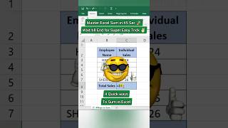 Learn 4 ways to SUM in Excel 😎🔥 #excel #exceltips #exceltricks #shorts