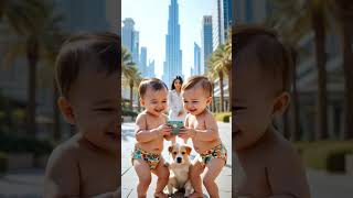 "Twin Babies Use Smartphone Near Burj Khalifa 😂 | Cutest Viral Video from Dubai!"