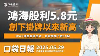 鴻海(2317)通過股利5.8元，創下掛牌來新高！MSCI調整盤後生效，台股甩尾下跌10點！ | 口袋日報 | 2025.05.29