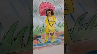 Girl in the rain #beginnerart #doodle #raincoats #spring #cuteart#drawforfun #doodleart#shorts #rain