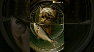 OMG! Cats keep fish in the washing machine? #cat #aicat #catsofyoutube #ai #aiart #supaworkai #funny