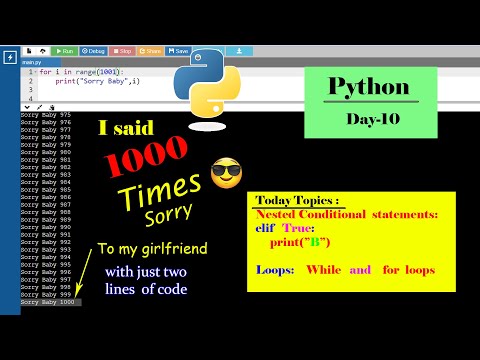 Day-10 || Python || Topic - Loops : While and For loops easy to repeat 1000 times sorry copy,paste