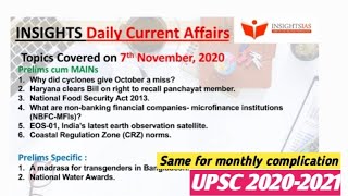 Insight IAS Daily Current Affairs 7 November 2020 || UPSC 2020-2021 || UPSC Current Affairs