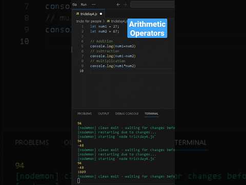 JavaScript Arithmetic Operators Tutorial || Tips Series Day 4 || #shorts
