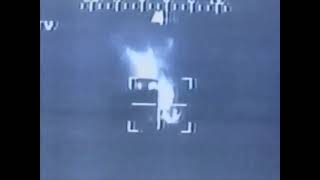 AH-64 Apache helicopter uses its 30mm autocannon to destroy abandoned Iraqi trucks and artillery.