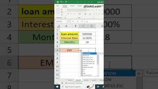 Calculate EMI in Excel #letslearn / #EMIcalculate