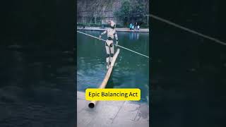 Robot Mastering Balance: Crossing a River on Bamboo Like a Pro   #robot