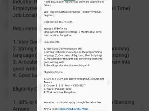 SUBEX hiring for B.E/B.Tech Freshers as Software Engineer Skills C,C++,Java,SQL,Unix,Shell Scripting