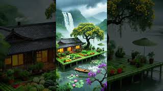 Rainy atmosphere at a small hut