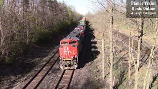 CN Intermodal Autorack Train With CN 8964 & CN 2569 Locomotives Over View Denfield Bridge