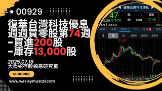 【00929復華台灣科技優息 / 存股領息賺錢】週週買零股第74週，本週買進=200股，台股反一部位被軋到不要不要！| 大魯蛇存股領息研究室