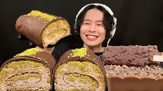 ASMR Dubai Chocolate Roll Crepe‼️【eating sound/mukbang】
