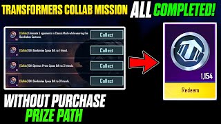 Transformers All Collab Missions COMPLETED 😍 Prize Path Missions Complete in BGMI | FREE LUCKY COINS