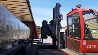 Electric Sideloader from Bulmor transport long material with Pantograph forklift.