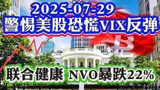 7月29号美股直播:  警惕美股恐慌性VIX反弹！UNH 联合健康财报暴跌！ NVO 诺和诺德暴跌22%！期权分析能否抄底！美股热门期权分析教学！美联储不降息！2025-07-29 八戒财经美股观察