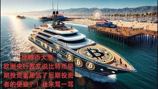 比特币大涨 欧洲央行的人说早期投资比特币的人沾便宜了？真是胡说八道