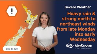 NZ Severe Weather Update - Sunday 27 July 2025