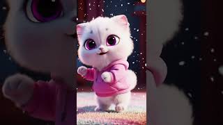 cute cat dance at snowfall #CuteKitten#FluffyCat#PinkEyes#shorts