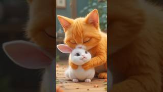 Heroic Orange Cat Saves Drowning Bunny! 🐱❤️🐰 #aishortstory #aicat  #herocat #rabbit #animals