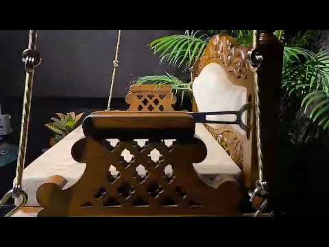 Royal carving teakwood swing  with Antique brass gold chain by CLARA ACRYLIC FURNITURE