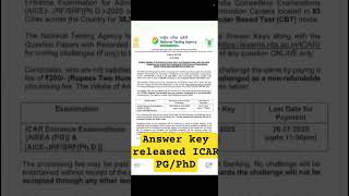 ICAR PG/PhD answer key released 2025 #icar #ntanet #nta
