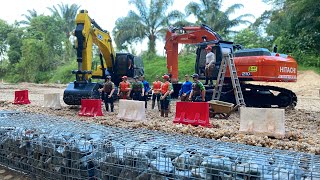 Story Line : RC Excavator JCB & Huina 1580 & CAT Long Arm Making Gabion Cube Project