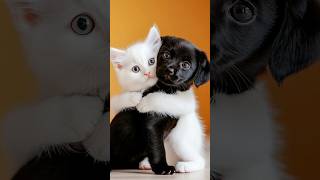 Puppy Cuddles Adorable Kitten Tightly