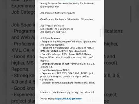 Acuity Software Hiring for Software Engineer Skills:Java, JavaScript,ASP.Net,SQL,XML,C#,SDLC,,UML,MS