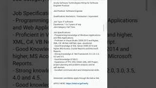 Acuity Software Hiring for Software Engineer Skills:Java, JavaScript,ASP.Net,SQL,XML,C#,SDLC,,UML,MS