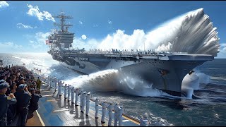 How US Navy Launches Its Brand New Aircraft Carrier Onto The Sea