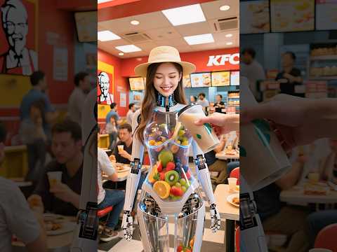 Transparent Robot Girl with Human Face Draws Crowds at KFC Inspired Diner #tech #future #meibot