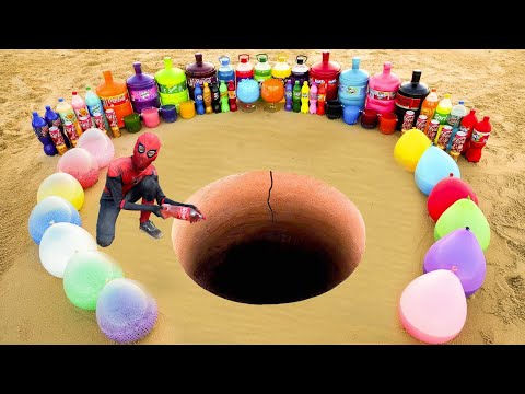 Spiderman & Big Toothpaste Eruption from Circle pit, Giant Coca Cola, Fanta, Monster, Pepsi & Mentos
