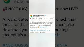 Neet UG 2025 Result Declared|#shorts #ytshorts #ytshortsindia #neet #neetug #neetug2025 #nta #yt