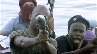 Pirates fire rocket launchers at Chinese navy, but navy uses long-range attacks to kill the gunners.