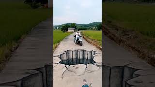 在马路上画个坑，路人看到会有啥反应#3d