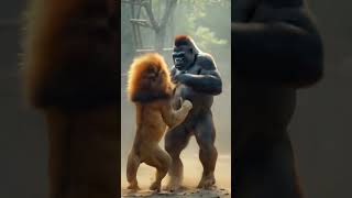 Lion vs Gorilla: Epic Showdown at the Zoo! 🦁🥊🦍 #wildbattle #animalfight