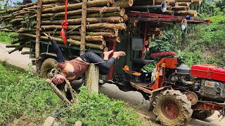 Agricultural vehicles transporting timber, acacia and hiao for traders