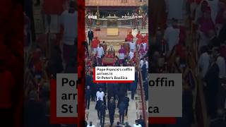 Pope Francis's coffin arrives in St Peter's Basilica for public mourning. #Pope #BBCNews