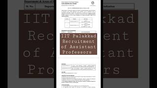IIT Palakkad Recruitment of Assistant Professors #shorts #iitjobs
