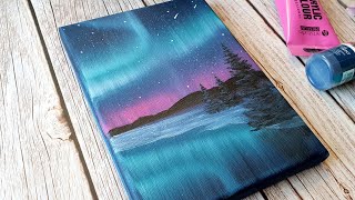 Aurora borealis night sky / easy acrylic painting ideas for beginners 💙