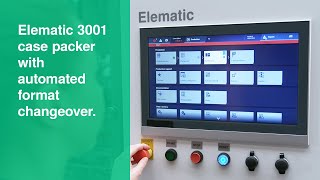 Case packer Elematic 3001 WAH now with automated format changeover.