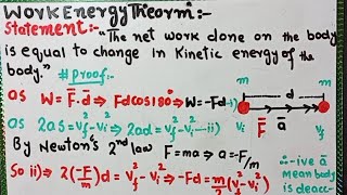 |Work energy theorm statement and mathematical proof|| physics class 11th|