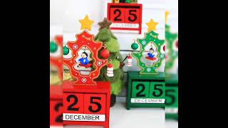 Christmas Countdown Calendar Wooden Blocks Perpetual Desk Calendar Reindeer Snowman Santa Retro