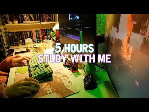 5 Hours Study With Me | 50 Minutes Pomodoro, 10 Minutes Break, Calm Music