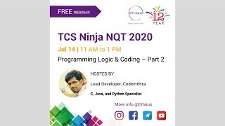 TCS Ninja NQT 2020 | Free Webinar | Programming Logic & Coding Section - Part 2