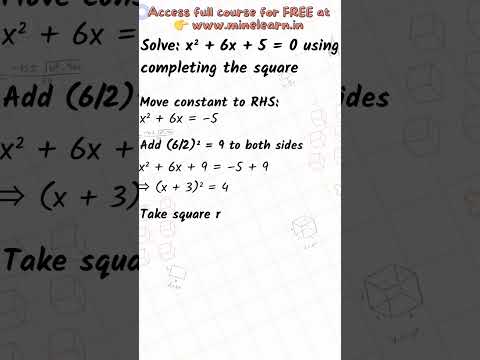 Solve x² + 6x + 5 = 0 ✍️ Completing the Square | Class 10 Quadratic Equations | Minelearn