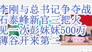 李刚与总书记争夺战，石泰峰新官上任三把火，李刚案背后剑指李干杰陈希彭丽媛。跑官买官见一次彭妹妹彭丽娟收费500万。江青第二，薄谷开来第二。