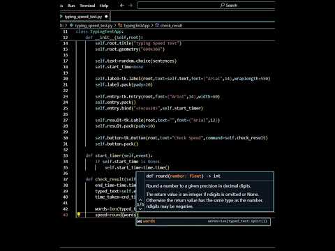 "Typing Speed Test App in Python using Tkinter ⌨️ (Fun Mini Project)"|VSCode #coding #shorts #python