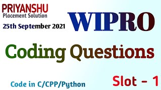 Wipro Coding Questions asked on 25th Sep 2021 | Wipro Coding Questions and answers | Wipro program