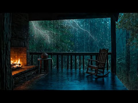 Rainy Ambience on the Farmhouse Porch: Thunderstorm Sounds, Crackling Fireplace Help Relieve Stress